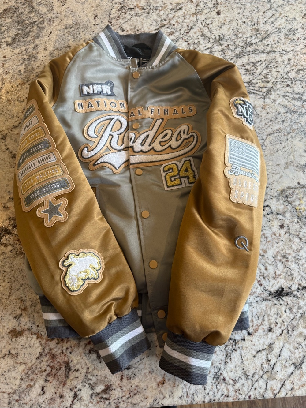 Rodeo Patch Two-Tone Bomber Jacket - Gold & Gray